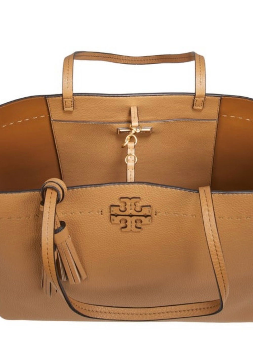 Tory Burch McGraw Tan Leather Tote with Tassel and Logo - Picture 12 of 12